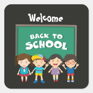 Pegatina Cuadrada Bienvenida al revés Escolar palabra arte