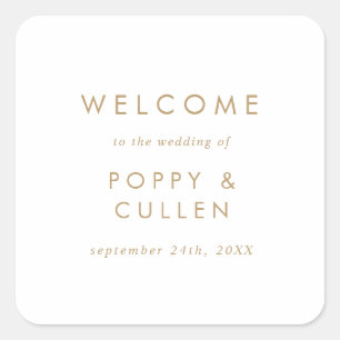 Pegatina Cuadrada Bienvenida Boda de tipografía de oro de moda