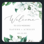 Pegatina Cuadrada Bienvenida Boda de Woodland Greenery<br><div class="desc">Estos pegatinas de bienvenida bodas de frondosos bosques son perfectos para una boda de verano o otoño. El moderno diseño de boho cuenta con exuberantes hojas de color esmeralda, salvia y verde oliva y productos botánicos con estampados de elegantes flores blancas. Personalice estos pegatinas con la ubicación de su boda,...</div>