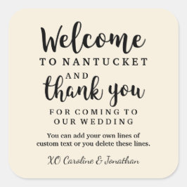 Pegatina Cuadrada Bienvenida boda Gracias Hotel Personalizado Favor 