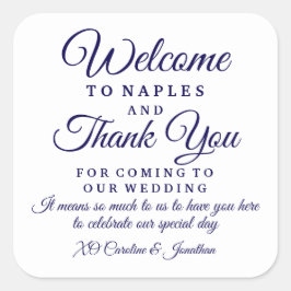 Pegatina Cuadrada Bienvenida boda Gracias Hotel Personalizado Favor 