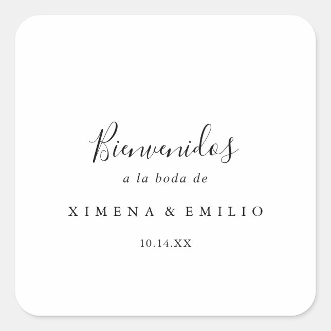 Pegatina Cuadrada Bienvenida de Boda Española (Anverso)