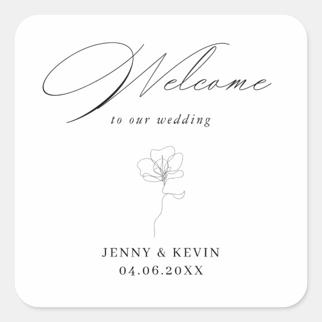 Pegatina Cuadrada Bienvenida de flores dibujadas a mano ilustrada (Anverso)