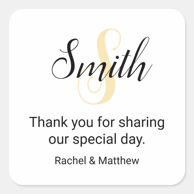 Pegatina Cuadrada Bienvenida personalizable con monograma de oro (Anverso)