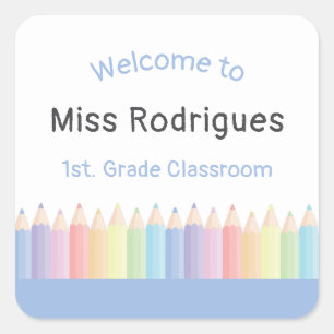 Pegatina Cuadrada Bienvenida Personalizada del Profesor a la Clase