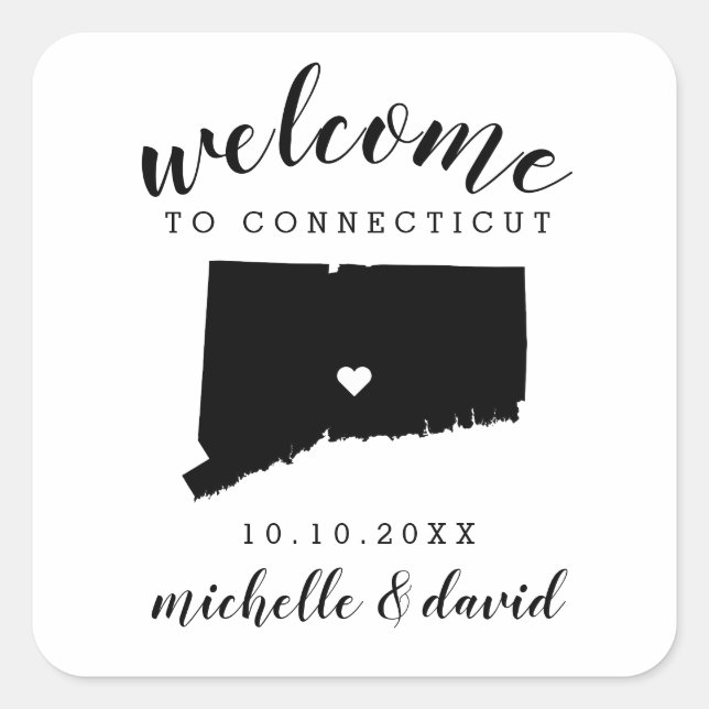 Pegatina Cuadrada Bienvenido a Connecticut | Favor del personalizado (Anverso)