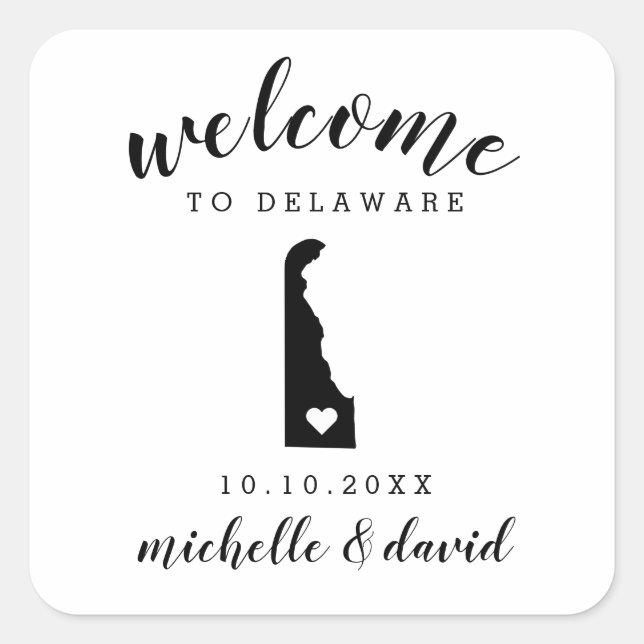 Pegatina Cuadrada Bienvenido a Delaware | Favor del personalizado Bo (Anverso)