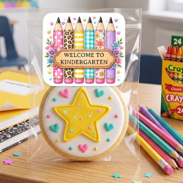 Pegatina Cuadrada Bienvenido a Lápiz de Dibujos Animados de Kinderga