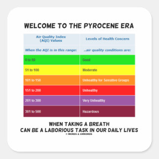 Pegatina Cuadrada Bienvenido A Pyrocene Era Air Quality Index Geek