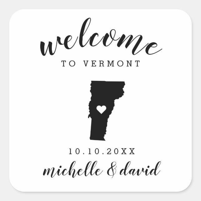 Pegatina Cuadrada Bienvenido a Vermont | Boda personalizado favor (Anverso)