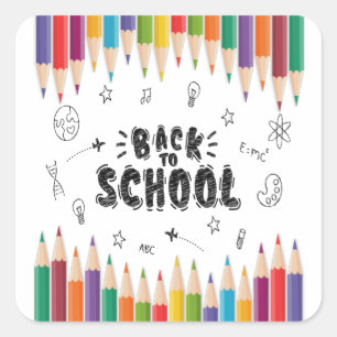 Pegatina Cuadrada Bienvenido De Nuevo A La Camisa Escolar, Primer Dí