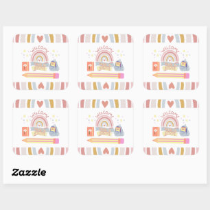 Pegatina Cuadrada Bienvenido de vuelta a la escuela