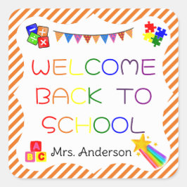 Pegatina Cuadrada Bienvenido de vuelta al colegio, primer día, Pegat