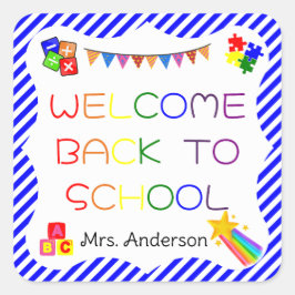 Pegatina Cuadrada Bienvenido de vuelta al colegio, primer día, Pegat