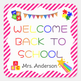 Pegatina Cuadrada Bienvenido de vuelta al colegio, primer día, Pegat