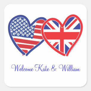 Pegatina Cuadrada Bienvenido Kate y William/ Royal Boda