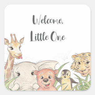 Pegatina Cuadrada Bienvenido pequeño safari bebé felicidades