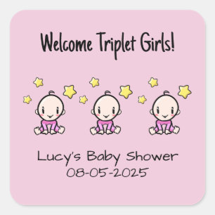 Pegatina Cuadrada ¡Bienvenido Triplet Chicas!, Personalizado Triplet
