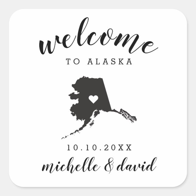 Pegatina Cuadrada Bienvenidos a Alaska | Favor del personalizado Bod (Anverso)