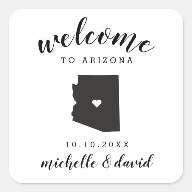 Pegatina Cuadrada Bienvenidos a Arizona | Favor del personalizado Bo (Anverso)