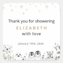 Pegatina Cuadrada Bienvenidos a Baby Shower Animales Winter Wonderla
