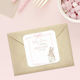 Pegatina Cuadrada Bienvenidos a Baby Shower de Pink Peter the Rabbit