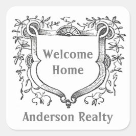 Pegatina Cuadrada Bienvenidos a Casa Comprador Realtor Gracias