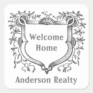 Pegatina Cuadrada Bienvenidos a Casa Comprador Realtor Gracias