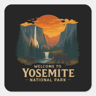 Pegatina Cuadrada Bienvenidos a Embroidery Yosemite National USA