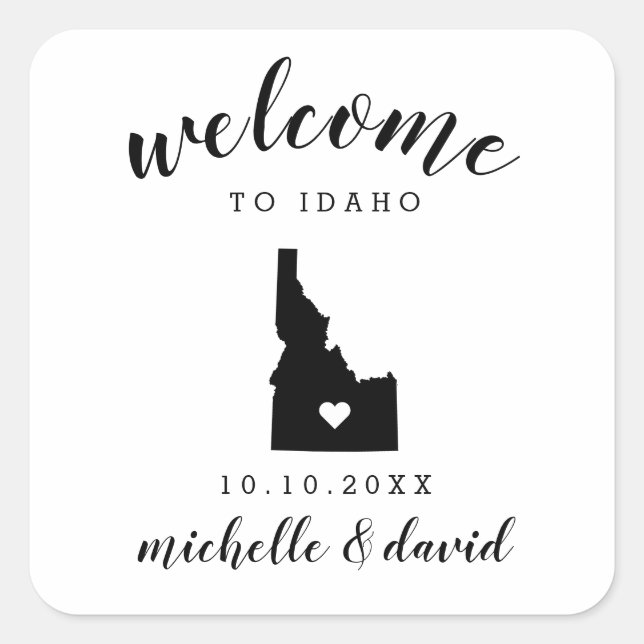 Pegatina Cuadrada Bienvenidos a Idaho | Favor del personalizado Boda (Anverso)