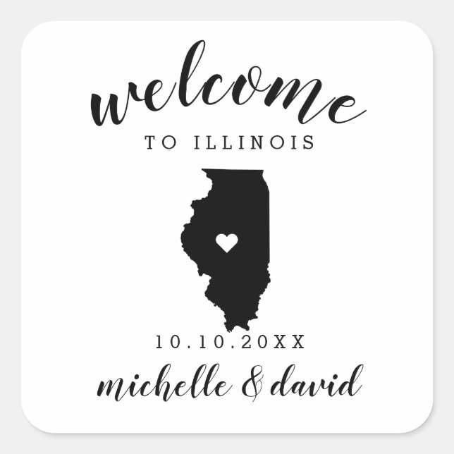 Pegatina Cuadrada Bienvenidos a Illinois | Favor del personalizado B (Anverso)