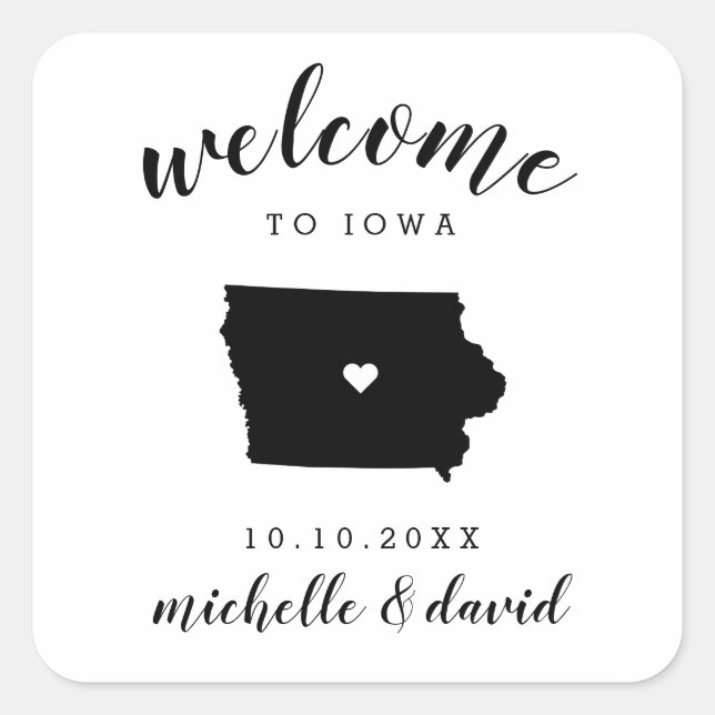 Pegatina Cuadrada Bienvenidos a Iowa | Favor del personalizado Boda (Anverso)