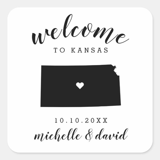 Pegatina Cuadrada Bienvenidos a Kansas | Favor del personalizado Bod (Anverso)