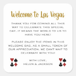 Pegatina Cuadrada Bienvenidos a la Cesta de Bienvenida de los Bodas