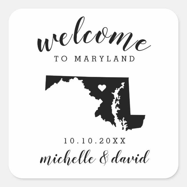 Pegatina Cuadrada Bienvenidos a Maryland | Favor de matrimonio perso (Anverso)