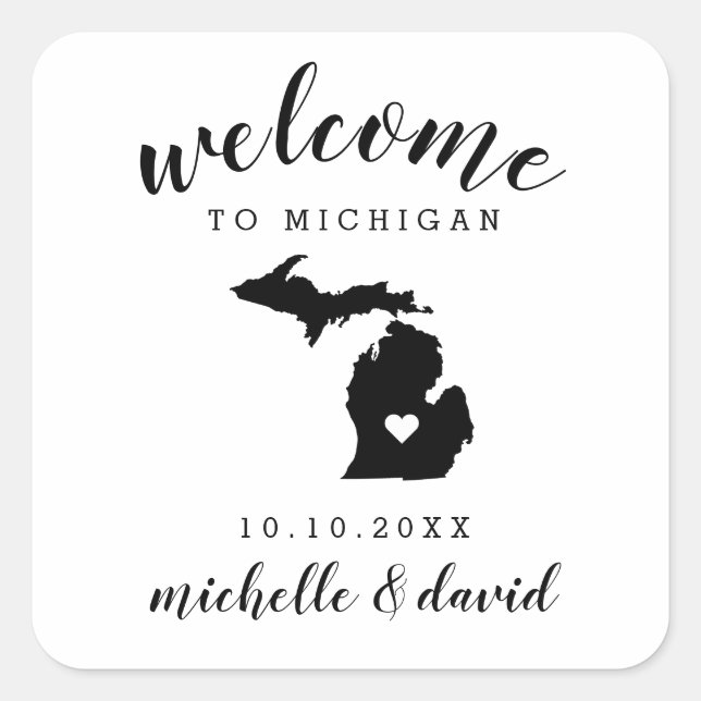 Pegatina Cuadrada Bienvenidos a Michigan | Favor del personalizado B (Anverso)