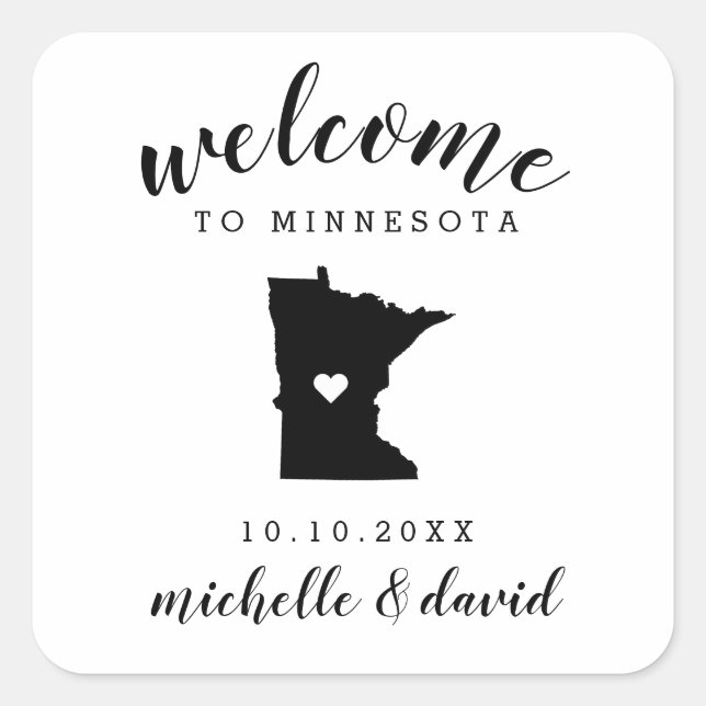 Pegatina Cuadrada Bienvenidos a Minnesota | Boda personalizado favor (Anverso)
