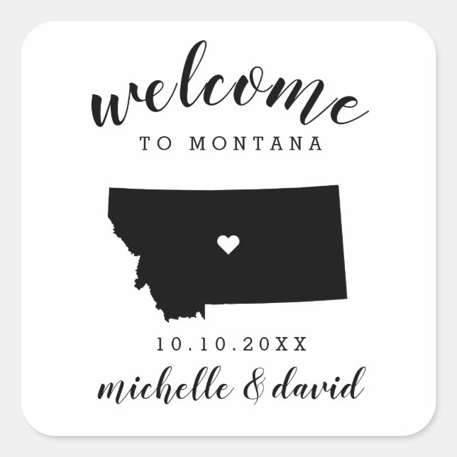Pegatina Cuadrada Bienvenidos a Montana | Boda personalizado favor (Anverso)