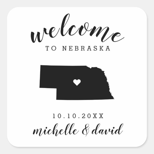 Pegatina Cuadrada Bienvenidos a Nebraska | Favor de matrimonio perso (Anverso)