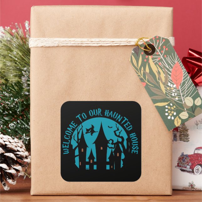 Pegatina Cuadrada BIENVENIDOS A NUESTRA Halloween divertido CASA DE  (Vacaciones)