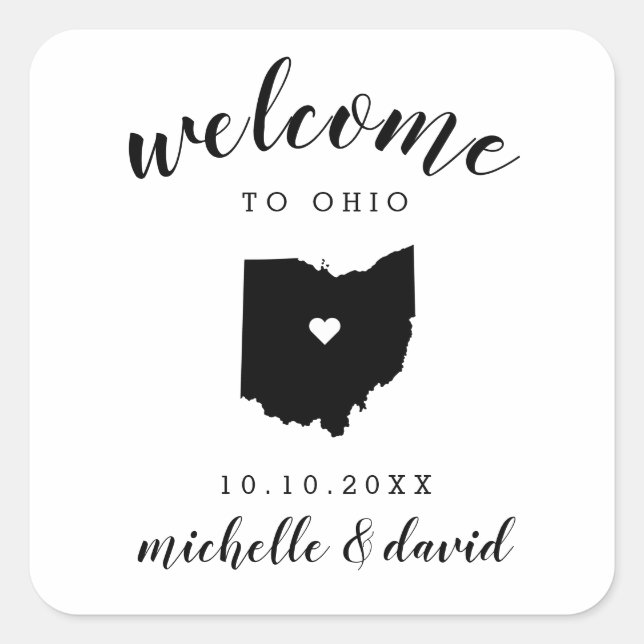 Pegatina Cuadrada Bienvenidos a Ohio | Favor de matrimonio personali (Anverso)