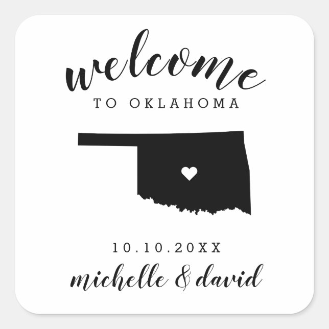 Pegatina Cuadrada Bienvenidos a Oklahoma | Favor de matrimonio perso (Anverso)