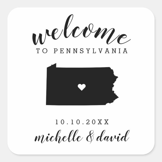 Pegatina Cuadrada Bienvenidos a Pennsylvania | Favor de matrimonio p (Anverso)