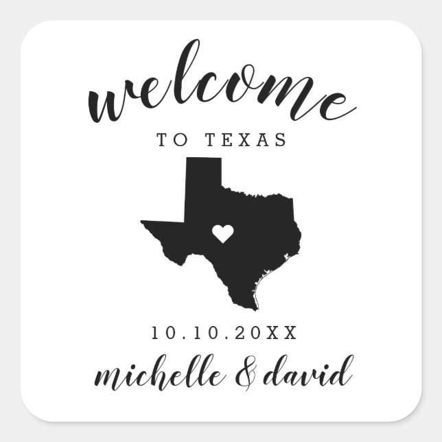 Pegatina Cuadrada Bienvenidos a Texas | Favor del personalizado Boda (Anverso)