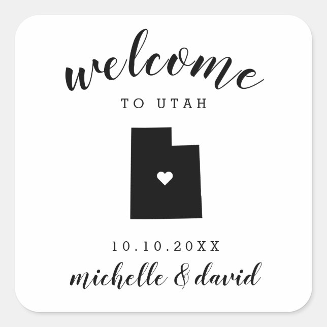 Pegatina Cuadrada Bienvenidos a Utah | Favor del personalizado Boda (Anverso)