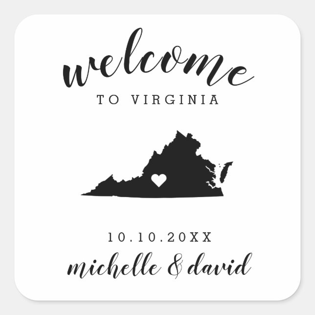 Pegatina Cuadrada Bienvenidos a Virginia | Favor del personalizado B (Anverso)