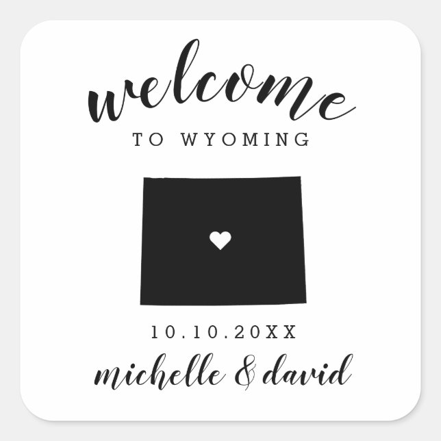 Pegatina Cuadrada Bienvenidos a Wyoming | Favor del personalizado Bo (Anverso)