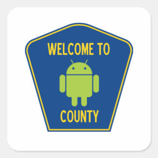 Pegatina Cuadrada Bienvenidos Al Condado De Android (Rótulo Bug Droi