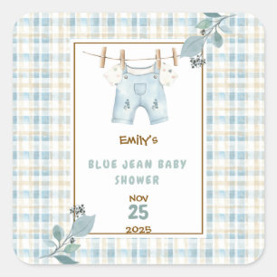 Pegatina Cuadrada Bienvenidos al Country Gingham Blue Jean Baby Show