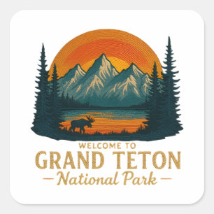 Pegatina Cuadrada Bienvenidos al Embroidery Grand Teton National USA